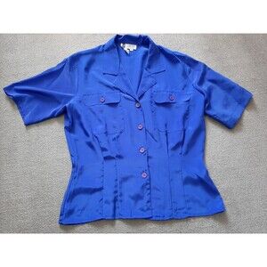 Women's Blouse SK and Company Size 10 Blue Pockets Button Up